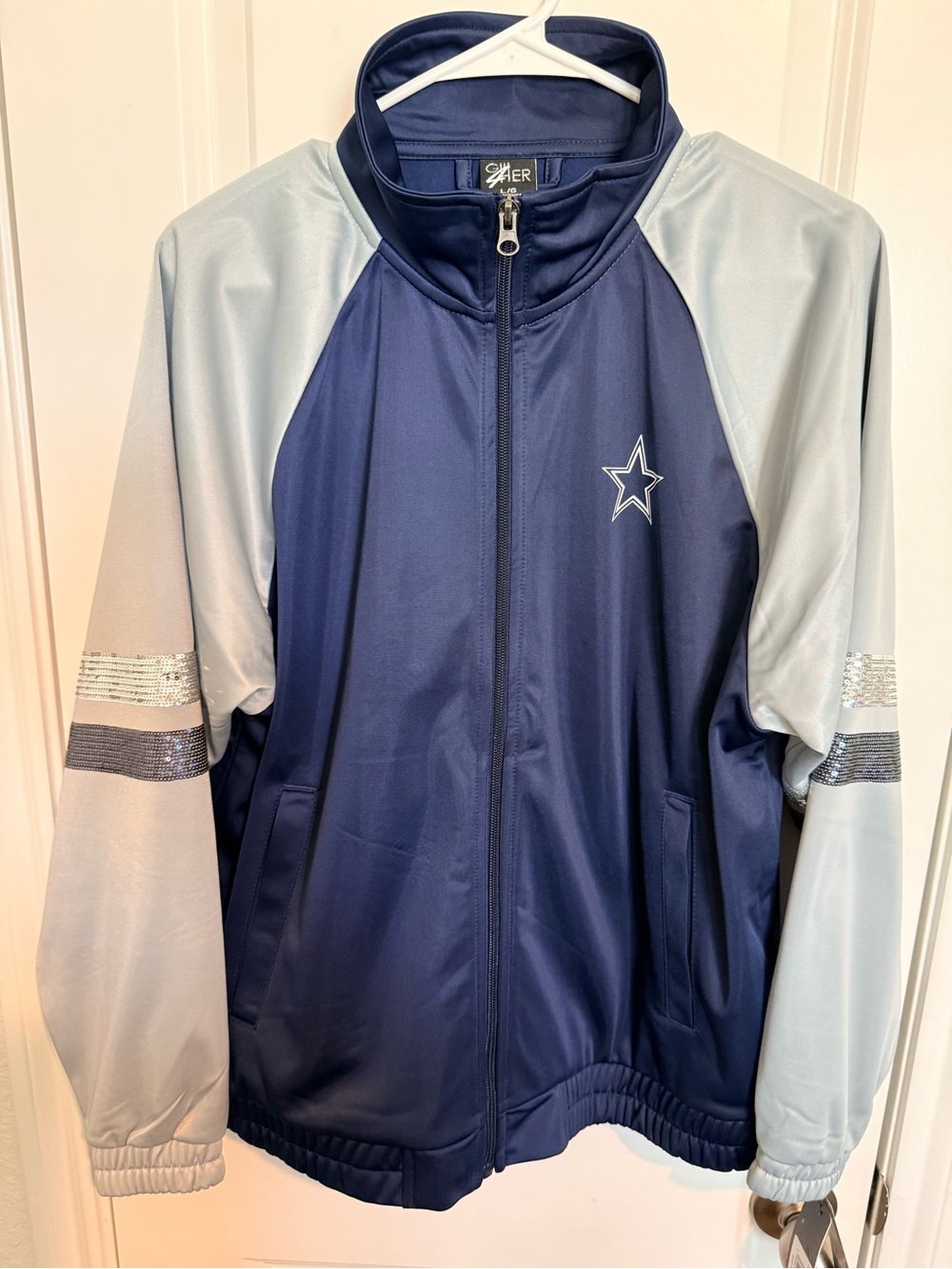 G lll 4 Her DALLAS COWBOYS Navy and Light Gray Star-Accent Bomber Jacket NWT